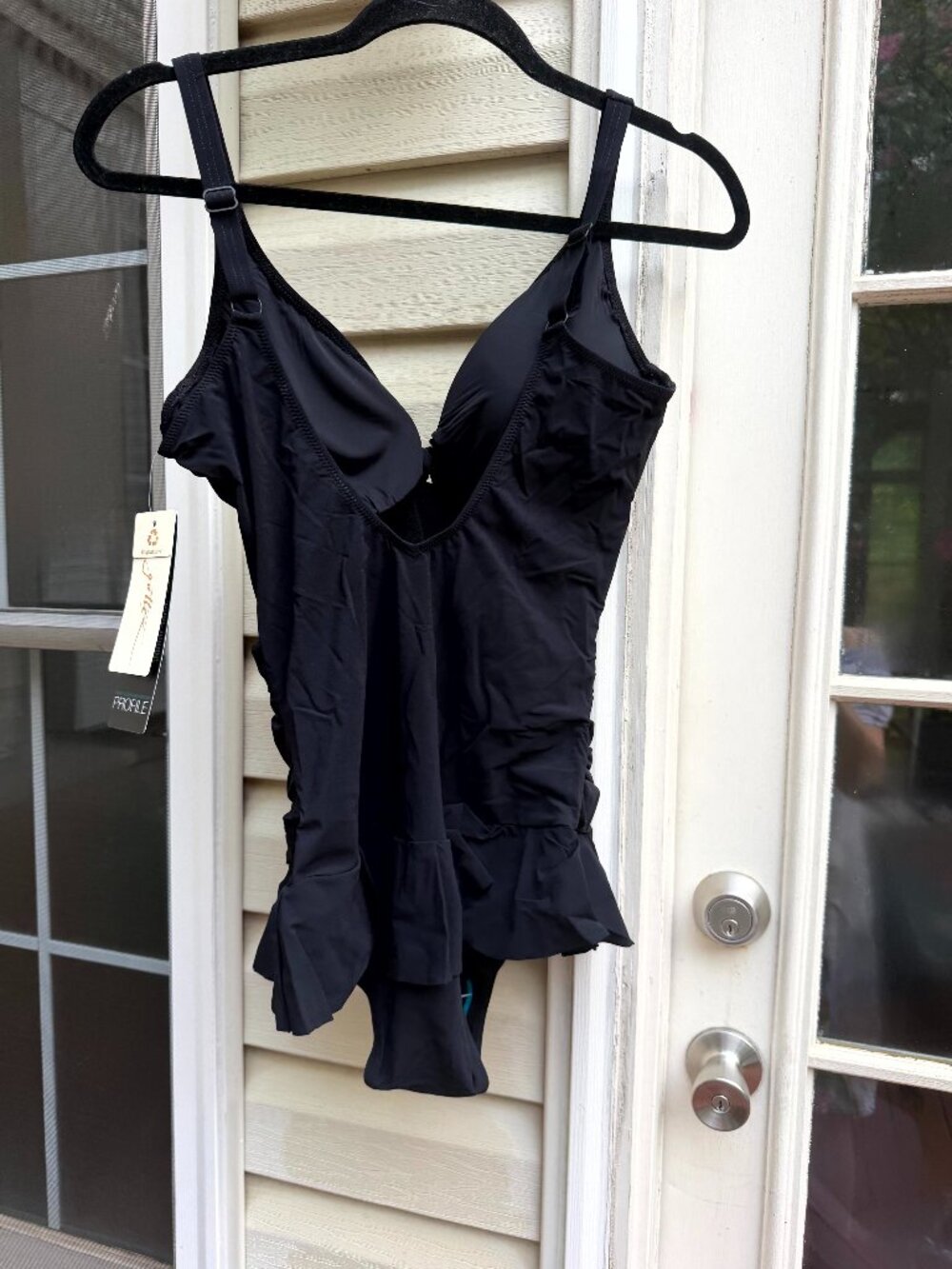 NWT PROFILE BY GOTTEX Black Dandy Tie Front V-neck Swimdress, Size 10, MSRP $148